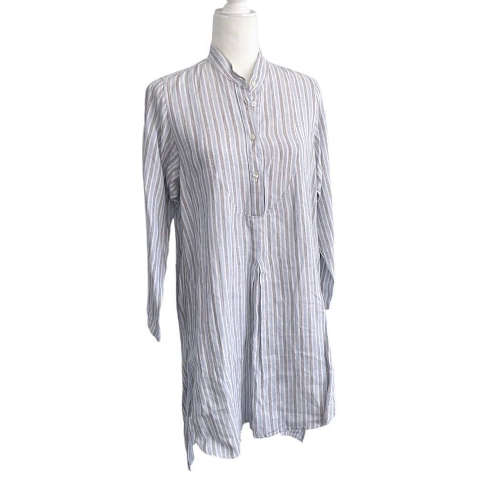 South Street Linen SOST Portland Maine Striped Tunic Popover Blue Gray White